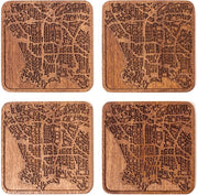 Onderzetters con mappa di Los Angeles, realizzati in sapele, 4 pezzi, con mappa della città, diverse città opzionale, fatti a mano