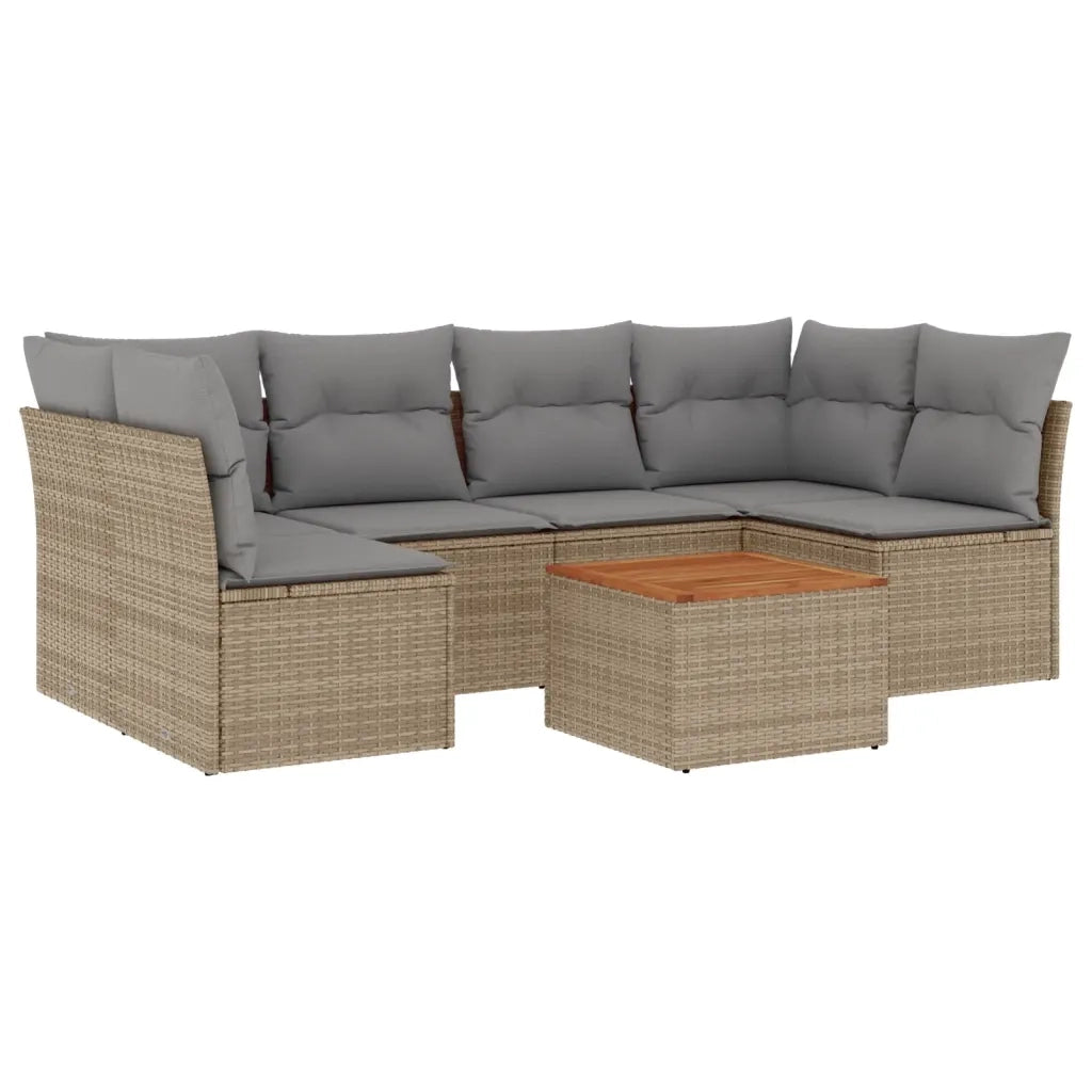 Set Divani da Giardino 7 pz con Cuscini Beige in Polyrattan