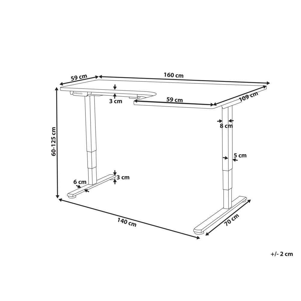 Scrivania elettrica regolabile a forma di L 160 x 59 cm Piano bianco e nero lato destro stile moderno