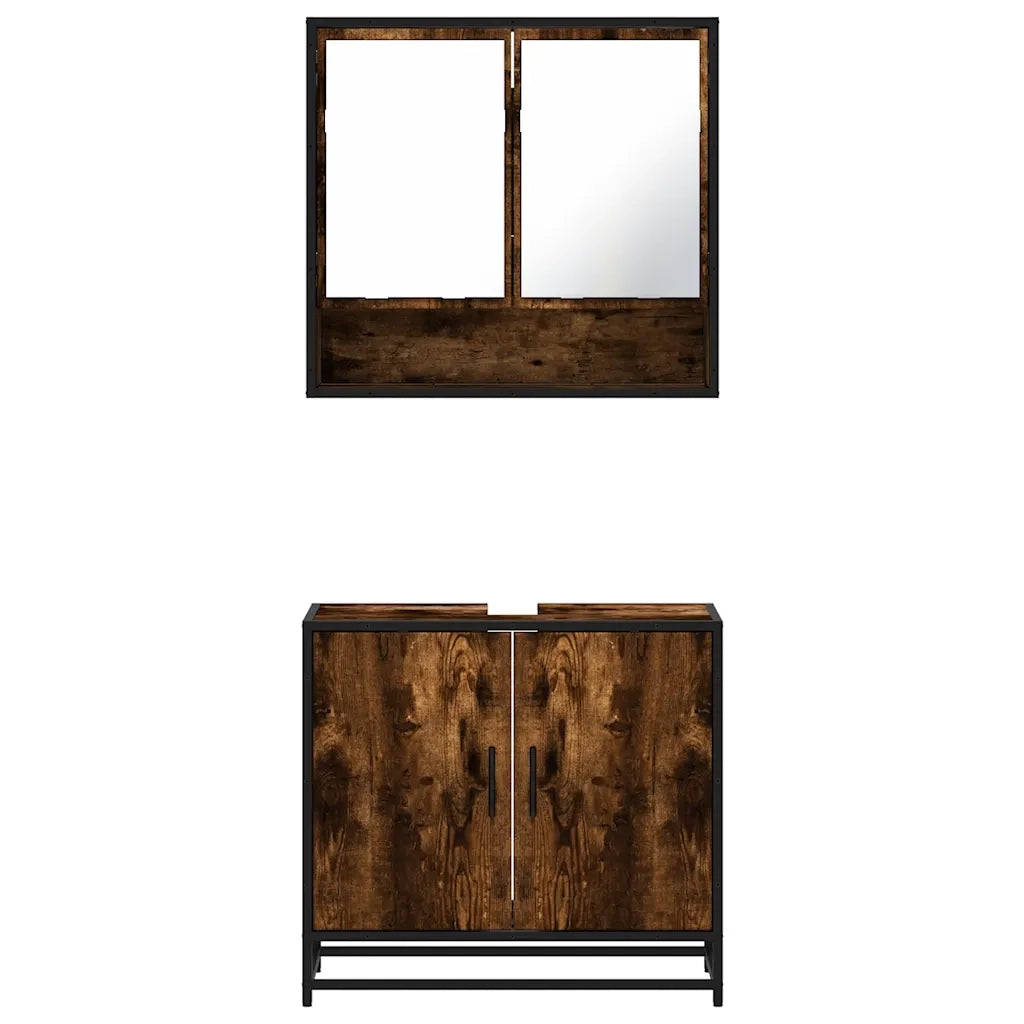 vidaXL Set Mobili da Bagno 2 pz Rovere Fumo in Legno Multistrato