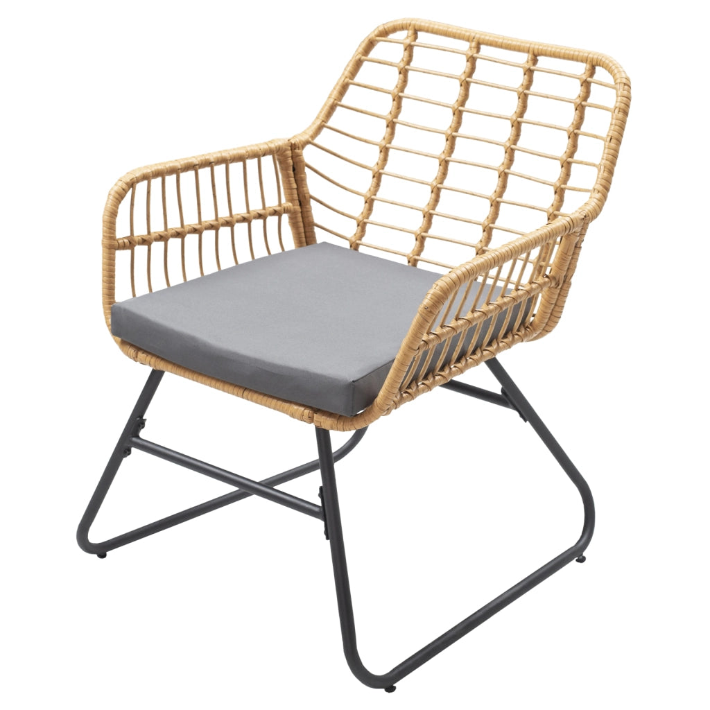 Set di mobili da giardino TIGA in resina intrecciata 4 posti - cuscini grigi