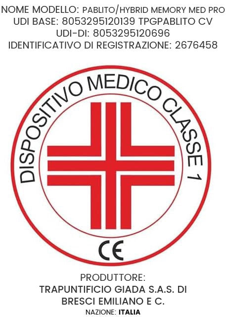 Materasso singolo 95X200 Molle Insacchettate e Memory H27 – Dispositivo Medico, Doppio Lato Comfort/Semirigido, Ortopedico per Mal di Schiena, Tessuto Anallergico - HYBRID MEMORY MED PRO