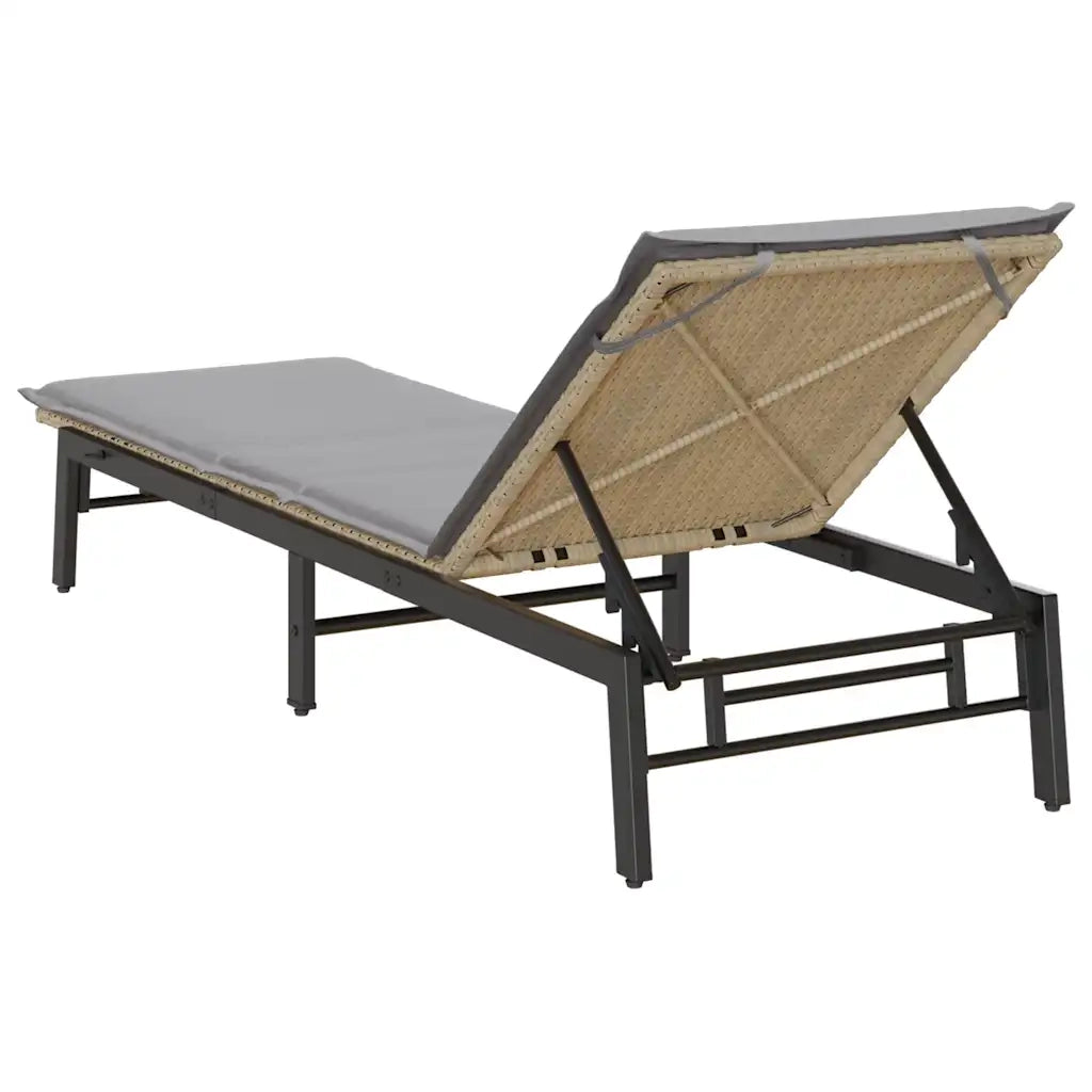 Lettino Prendisole | Sdraio da giardino | Lettino da sole con Cuscini Beige in Polyrattan