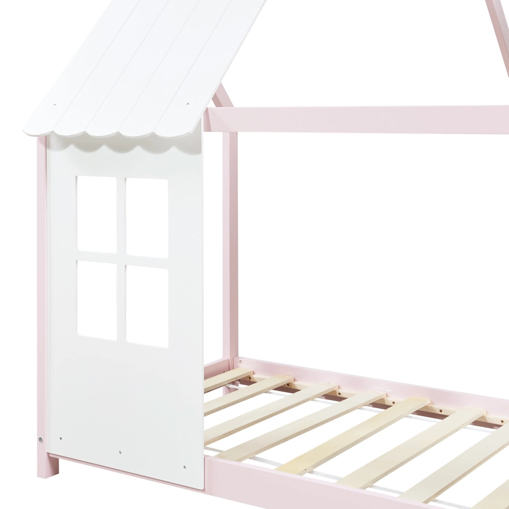 Letto Tostedt per Cameretta a Forma di Casetta con Materasso 90 x 200 Rosa / Bianco [en.casa]