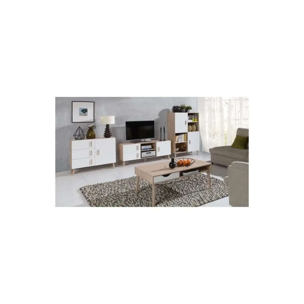 Tavolino basso OSLO - Colori rovere e bianco - Stile scandinavo - 120 x 60 x 45 cm