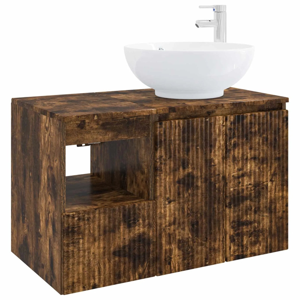 Set di mobili per il bagno 2 pz Rovere Fumo 3404089