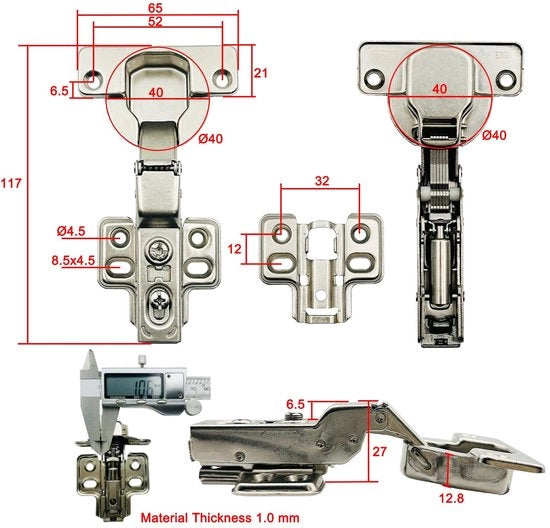 Scharnieri automatici 95° con dempigno per porte - piccoli scharnieri - neri - per armadi e cassetti - modello con pen scharniero - per uso in cucina e armadi guardaroba