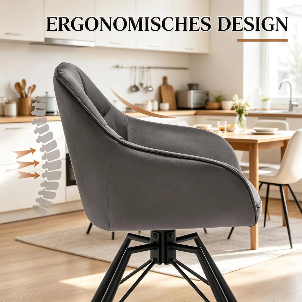 SEDIA GIREVOLE DA PRANZO 58,5 x 82,5 x 54,5 cm Velluto Grigio scuro Set da 2 pezzi