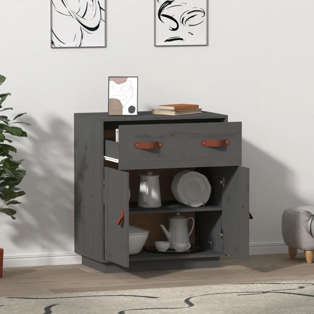 Credenza Grigia 65,5x40x75 cm in Legno Massello di Pino 820129