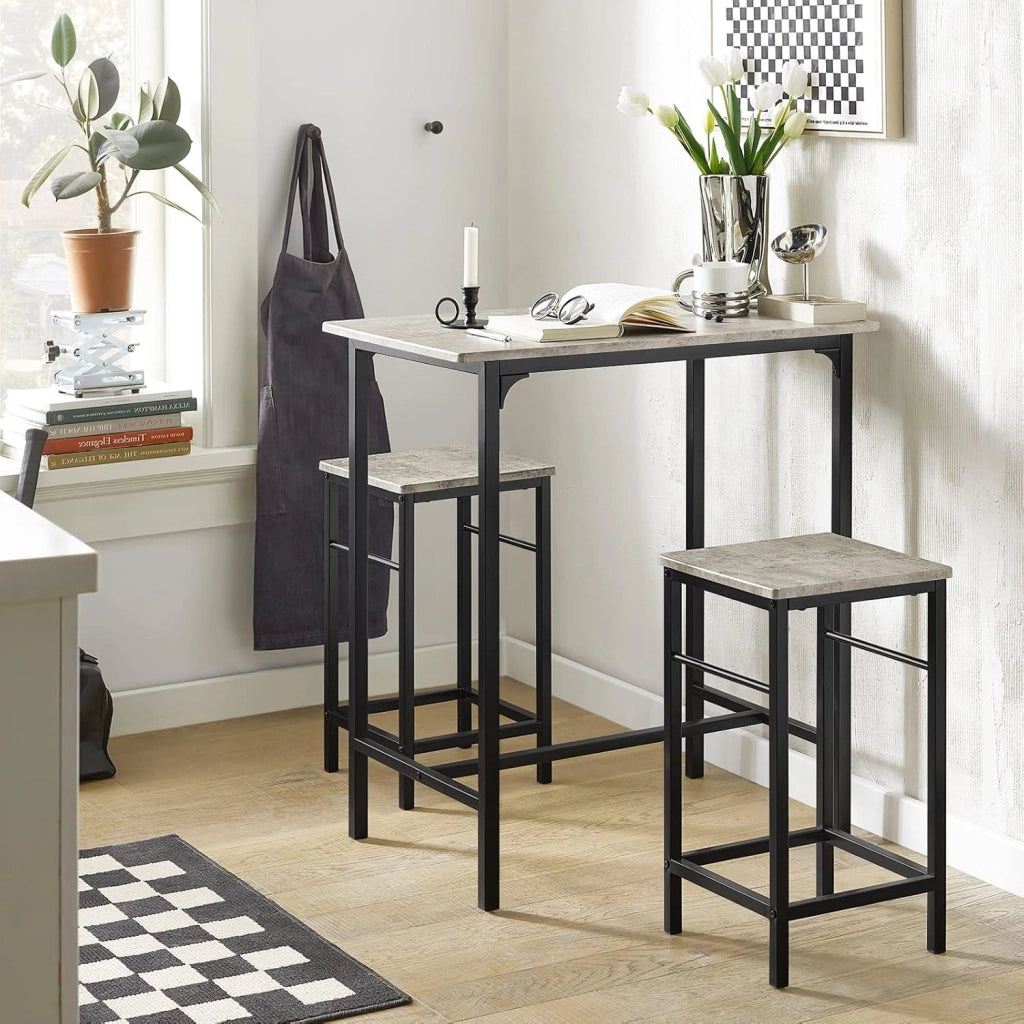 Set Tavolo da Bar Alto con 2 Sgabelli - Tavolo Salvaspazio per Cucina Piccola e Balcone, Stile Industriale Moderno - Tavolino Alto da Esterno per Giardino o Terrazzo OGT10-HG