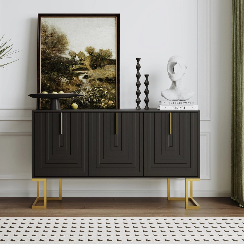 Credenza 3 ante con ripiani regolabili; MDF e pannello truciolare nero