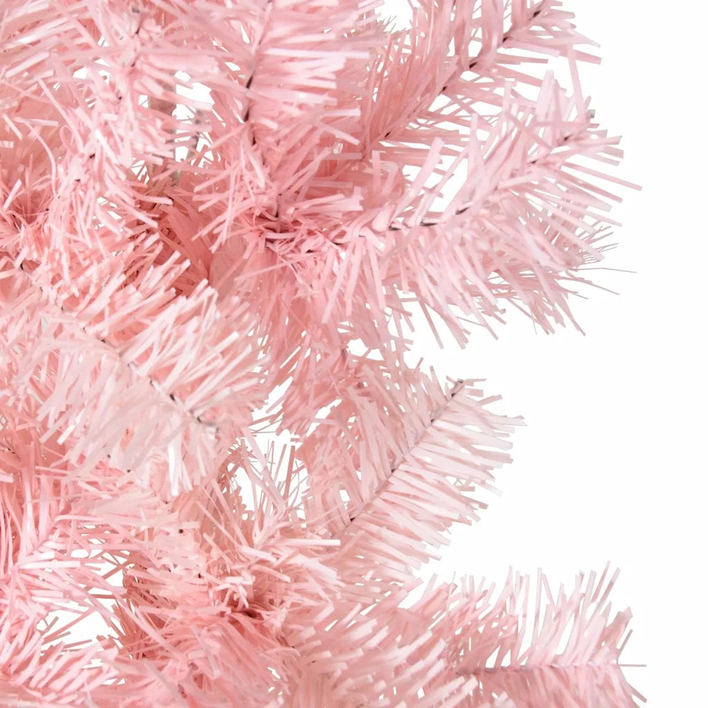 Albero Natale Artificiale Sottile a Metà e Supporto Rosa 240 cm 344573