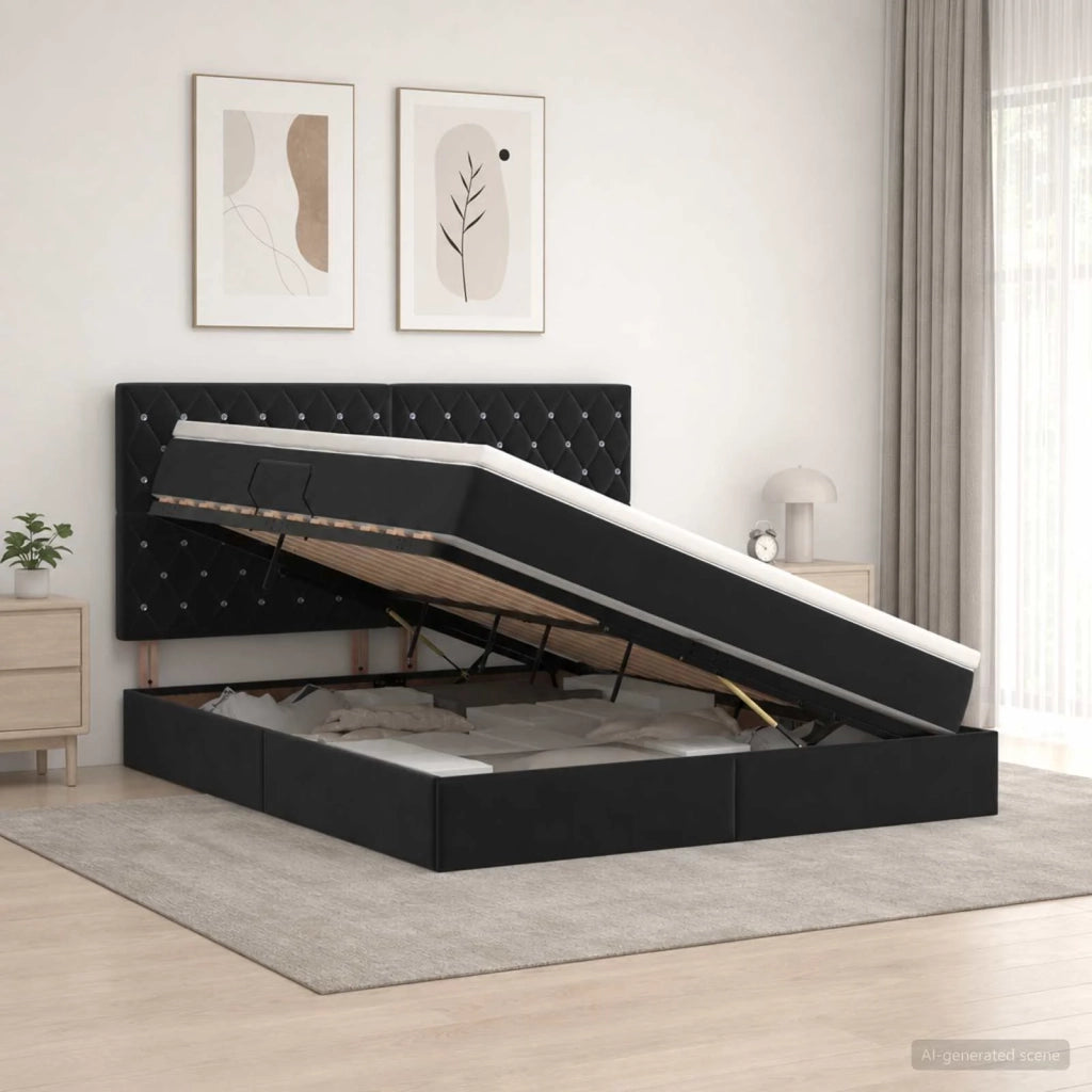 Letto con contenitore e materasso Nero 160 x 200 cm Velluto 3459641