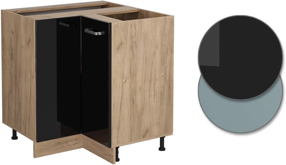 Mobile ad angolo cucina R-Line, Nero lucido, 75.6 cm senza piano di lavoro, per la libera combinazione all'interno di sistemi cucina modulari