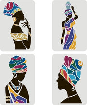 4 pezzi Stencil Donne Tribal 29,7x21cm - Stencil per Parete per la Pittura - Stencil Reutilizzabile Grande per Arti e Manufatti DIY - Stencil PET per la Pittura su Parete e Tessuto