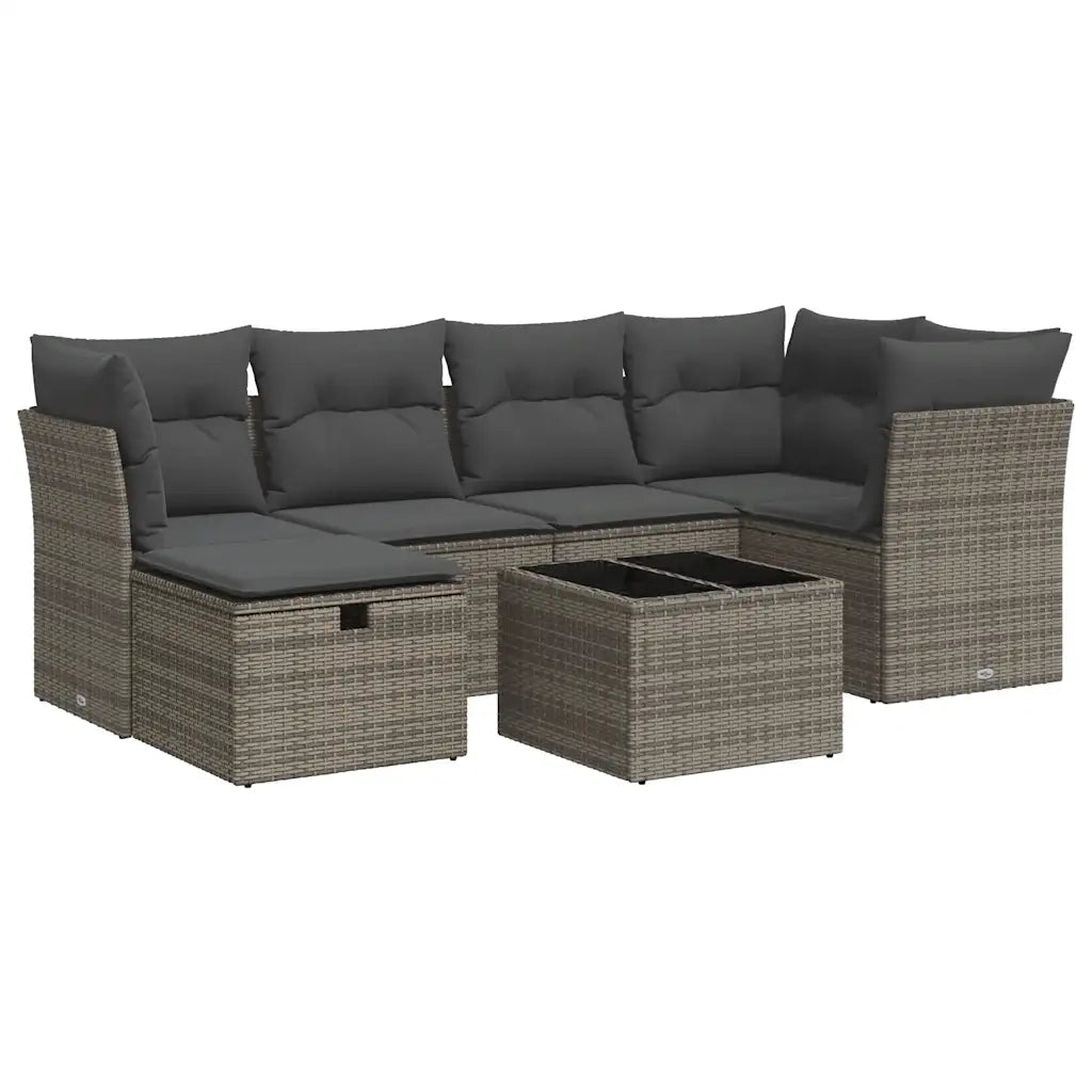 Set Divani da Giardino 7 pz con Cuscini Grigio in Polyrattan 3325296