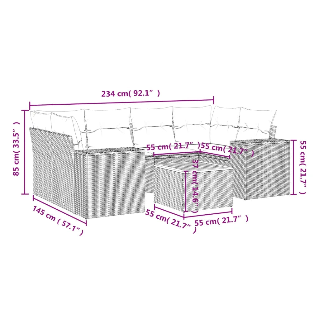 Set Divani da Giardino 7 pz con Cuscini Grigio in Polyrattancod mxl 87894