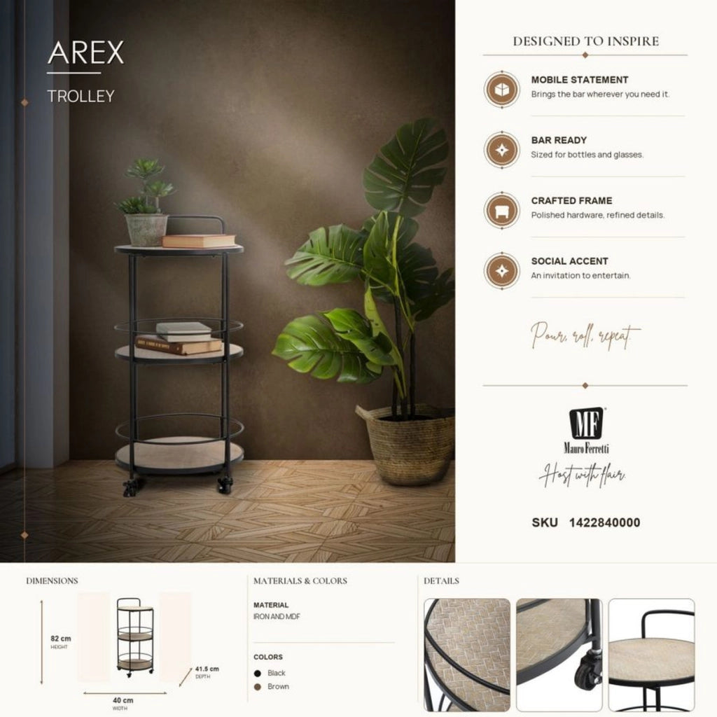 Carrello Arex in ferro e MDF nero e rovere – 40 x 41,5 x H 82 cm