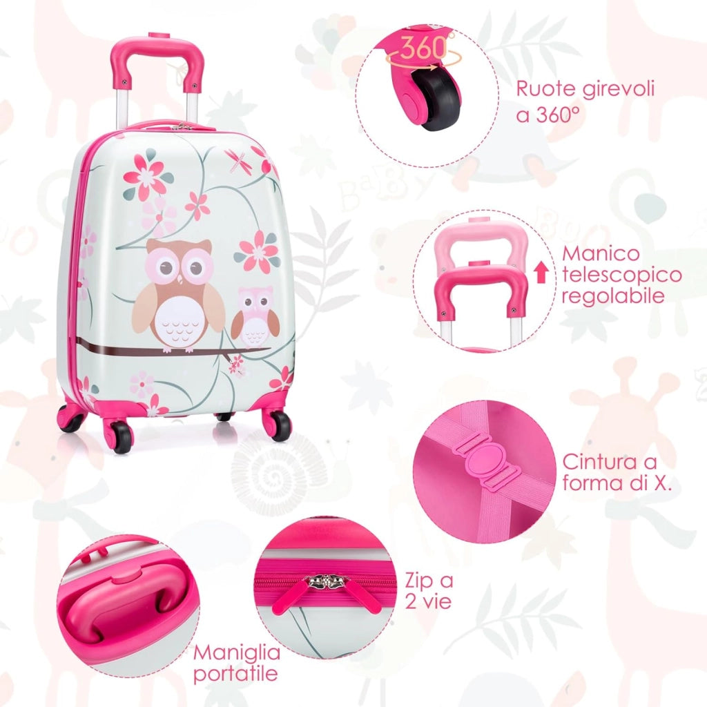 Set di Valigia per Bambini, 16" Valigia+ 12" Zaino, 2 Pezzi, con Ruote Girevoli a 360° e Maniglia Retrattile, Ideale per Viaggiare in Modo Comodo e Divertente (Modello 5)
