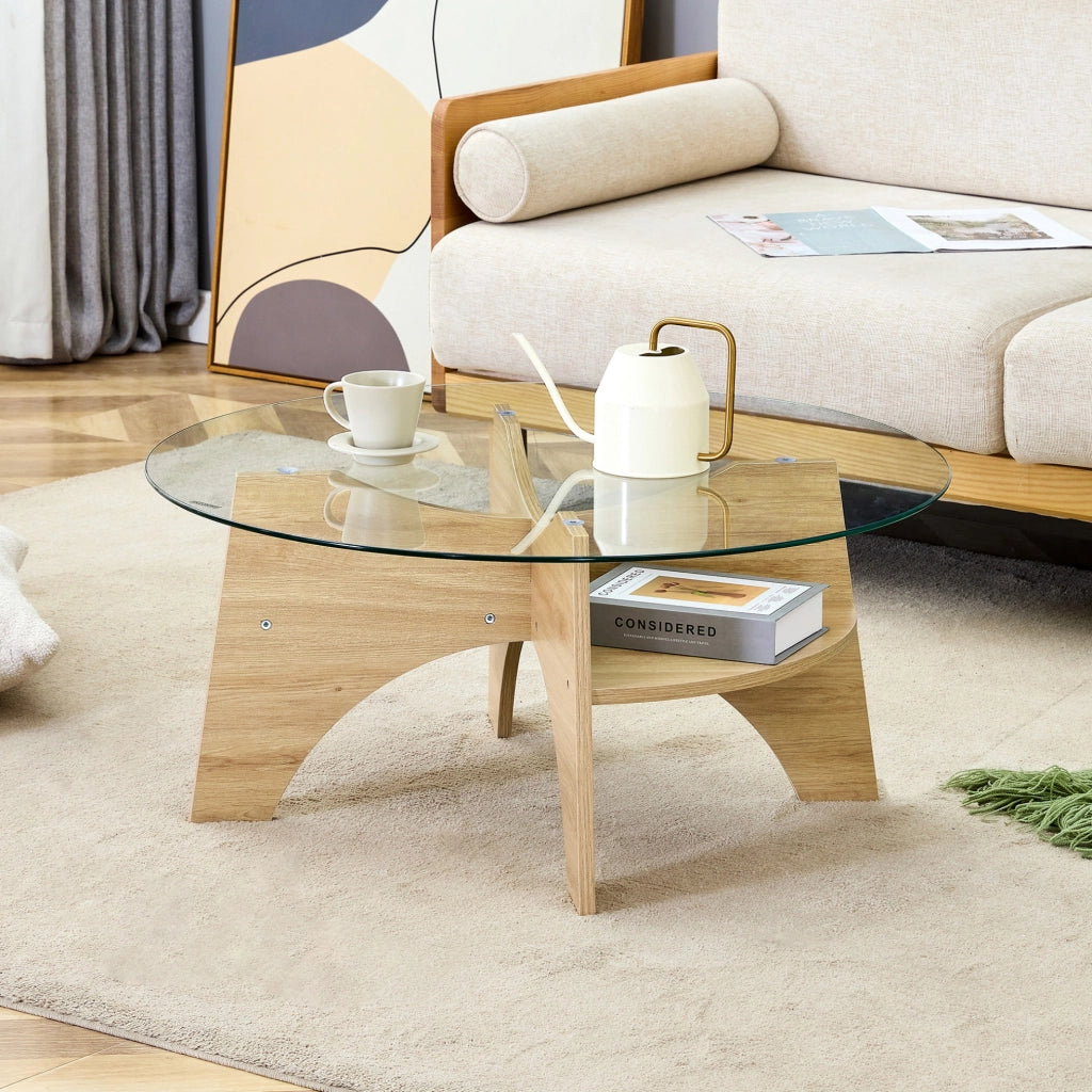 Tavolino da caffè ? 80 x 36 cm con piano in vetro di sicurezza; MDF naturale trasparente
