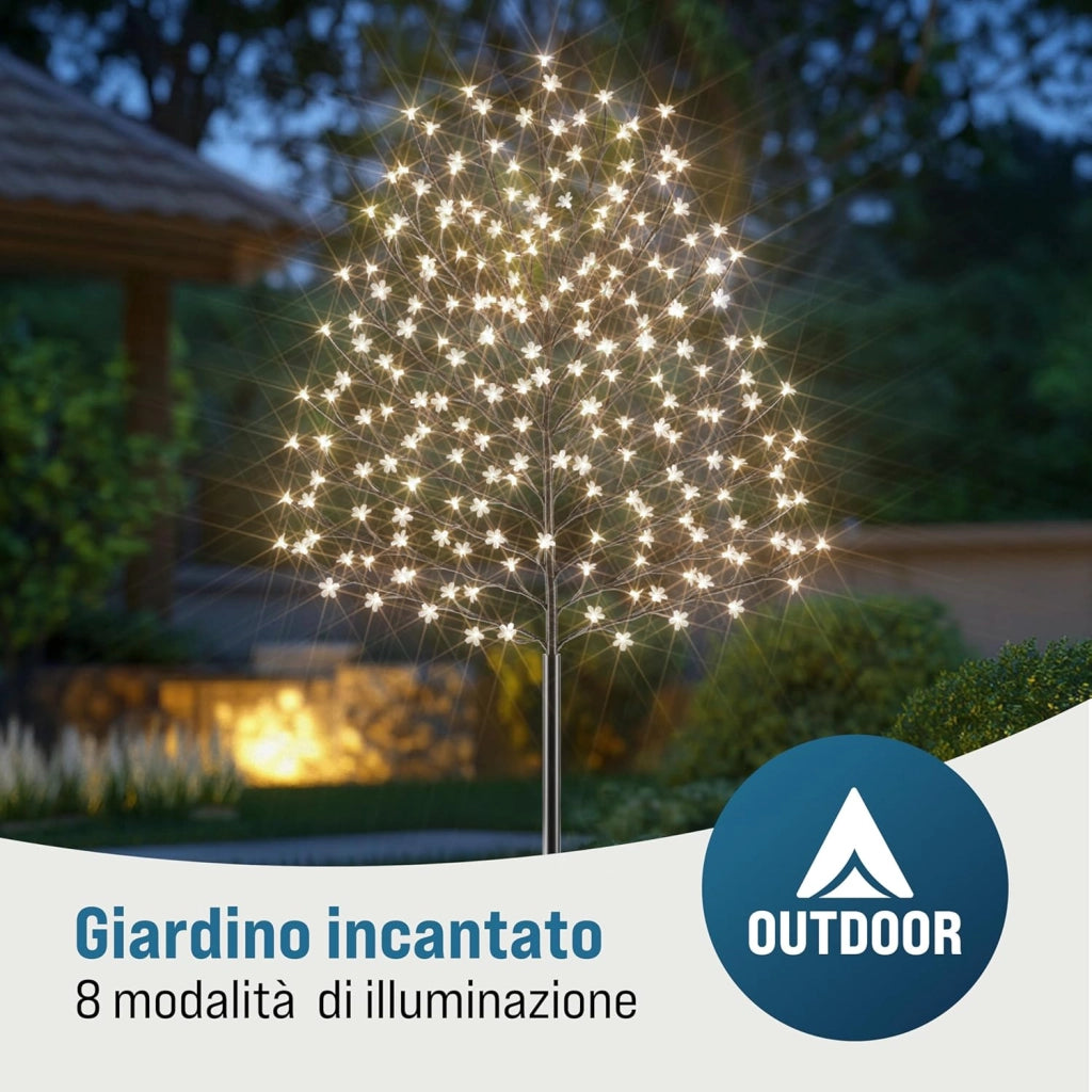 Albero Luminoso 2 pz Alberi Fiori Ciliegio 220cm 220 LED Telecomando Timer 8 Modi Illuminazione Interno Esterno Bianco Caldo