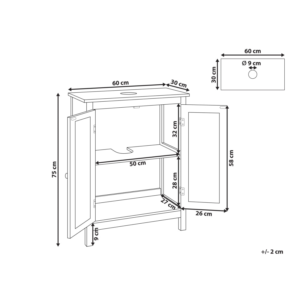 Mobiletto da bagno con lavabo con ripiani Ante traforate MDF Bianco 60 x 75 cm stile raffinato