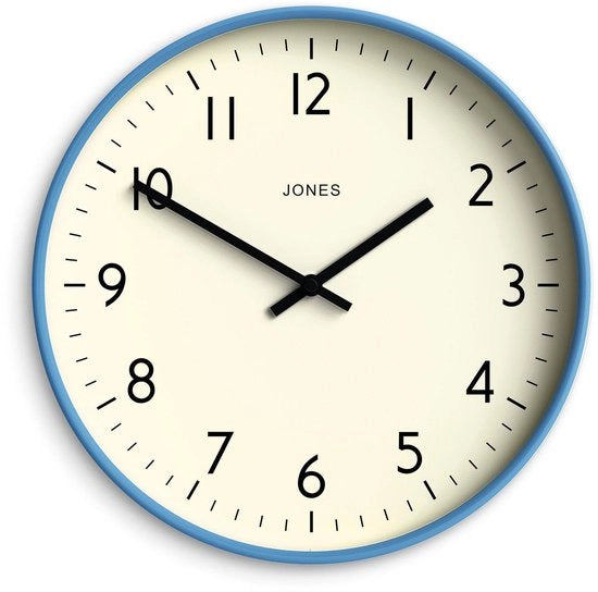 Cassa orologio per studio | Ora moderna rotonda | 30 cm | Blu medio | Numeri facilmente leggibili | Design versatile per cucina, salotto o ufficio