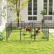 Area giochi configurabile per cani con 12 pannelli e 2 porte pieghevole per interni ed esterni in acciaio grigio
