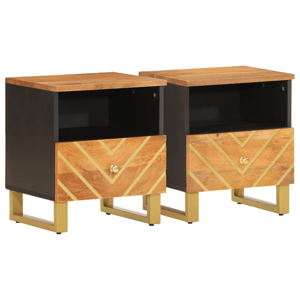 Comodini 2 pz Marrone e Nero in Legno Massello di Mangocod mxl 82586
