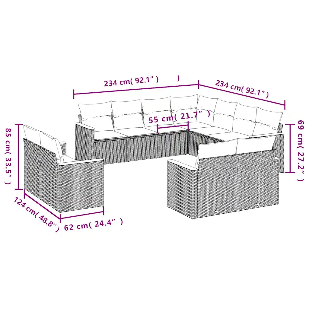 Set Divani da Giardino 11 pz con Cuscini in Polyrattan Nero 3226497