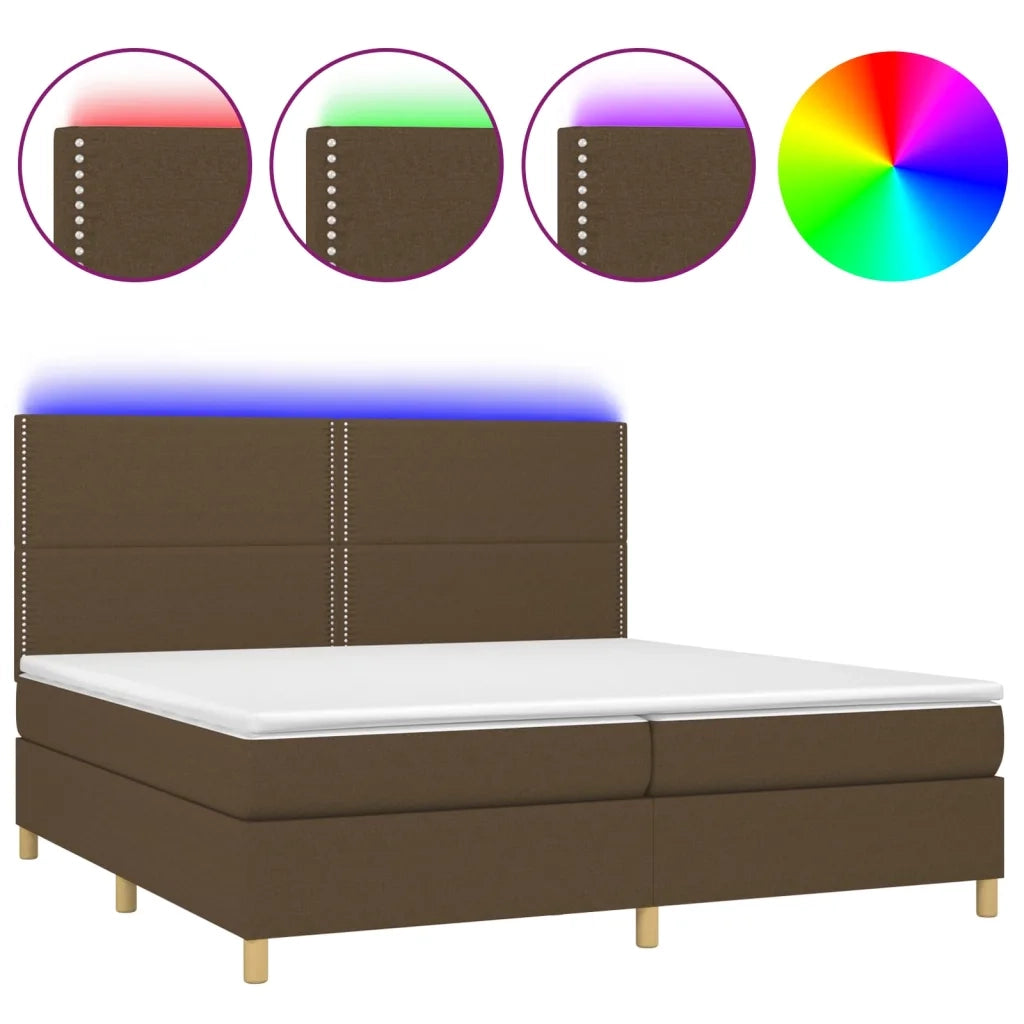 Letto a Molle Materasso e LED Marronescuro 200x200cm in Tessuto 3135384