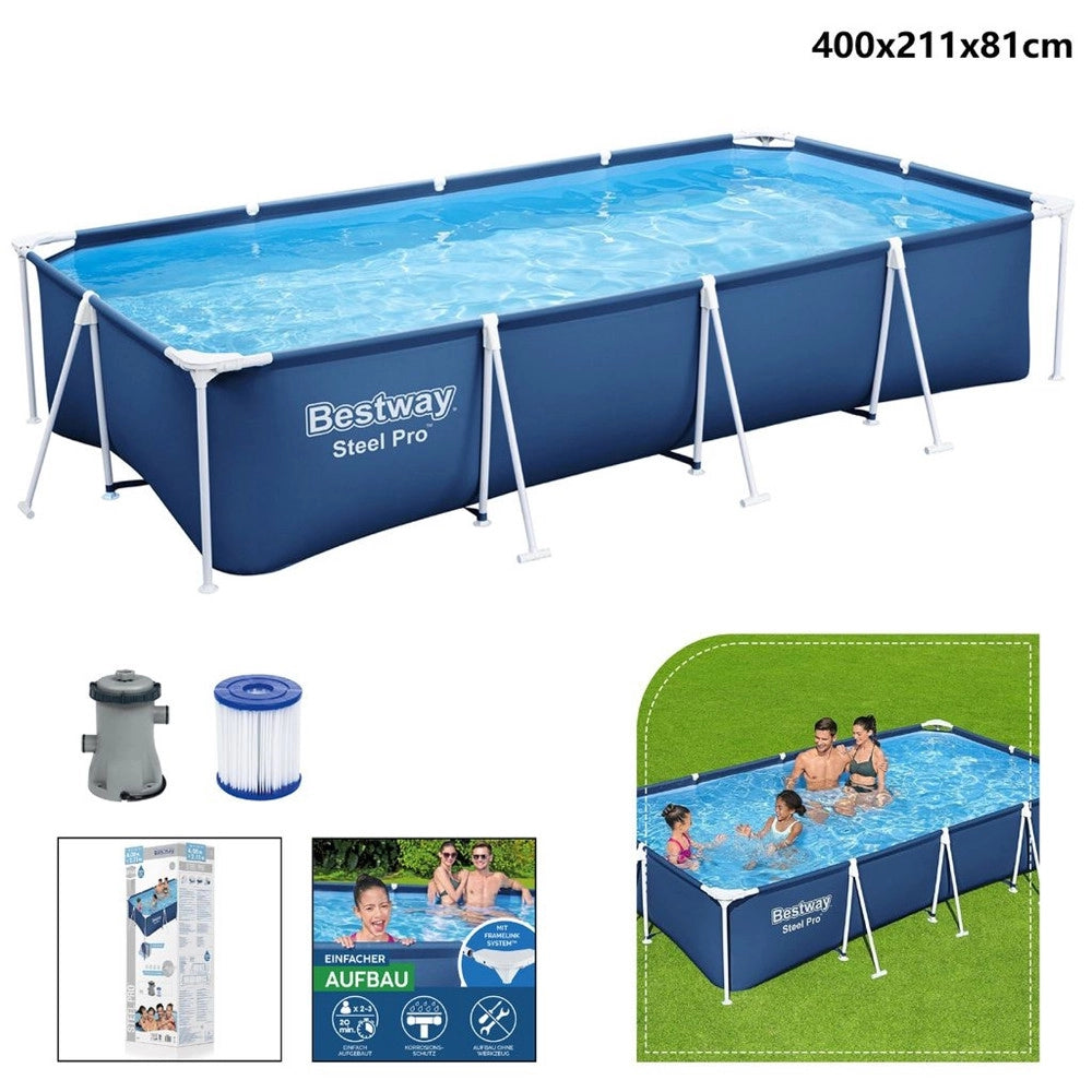 Trade Shop - Piscina Rettangolare Steel Pro Con Struttura In Acciaio Pompa Filtro 400x211x81cm 56424 -