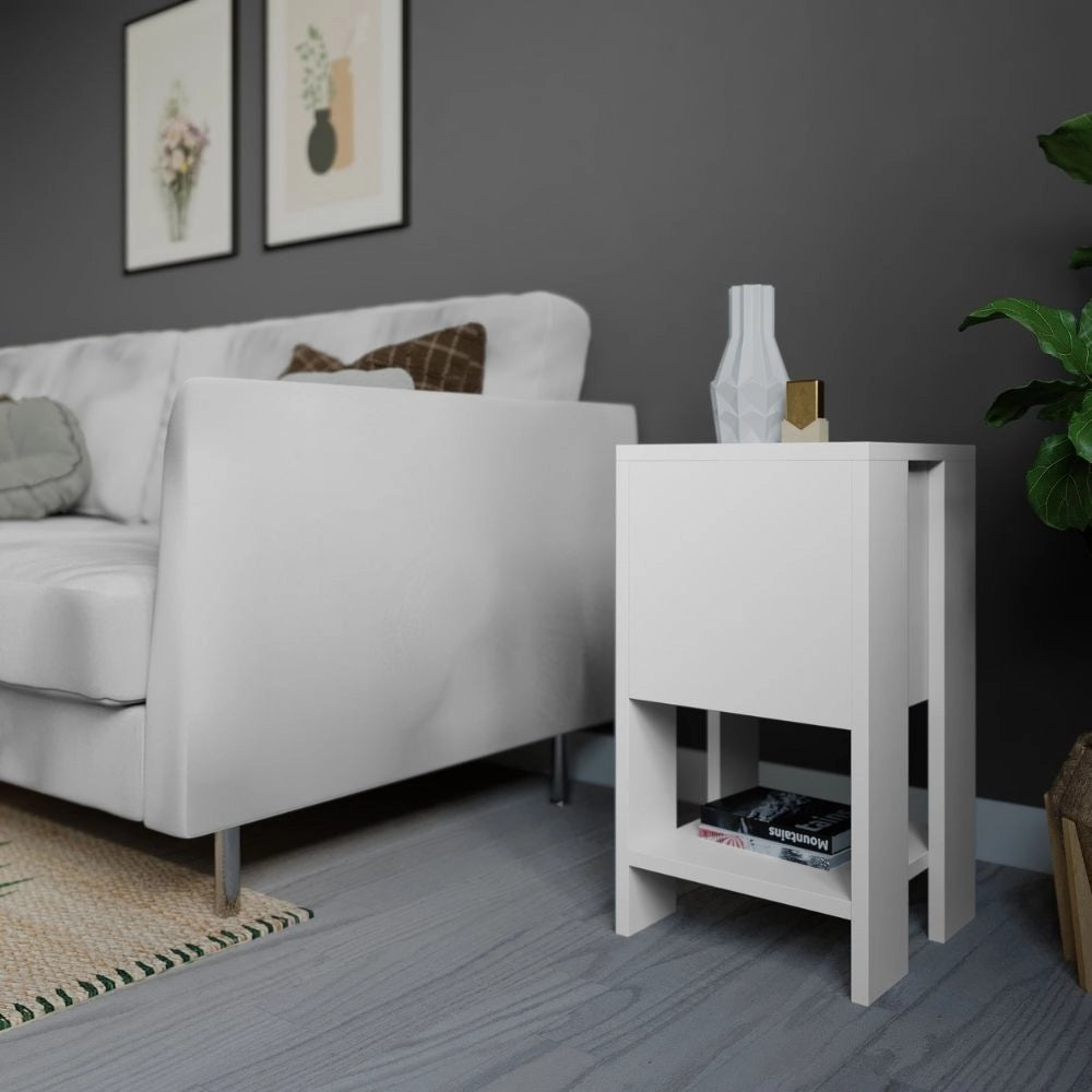 Comodino bianco 30x30x55 cm anta ribalta