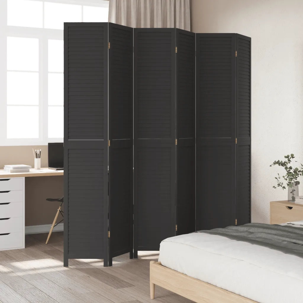 Divisorio Ambienti | Divider per stanze | Paravento 6 Pannelli Nero Legno Massello di Paulownia