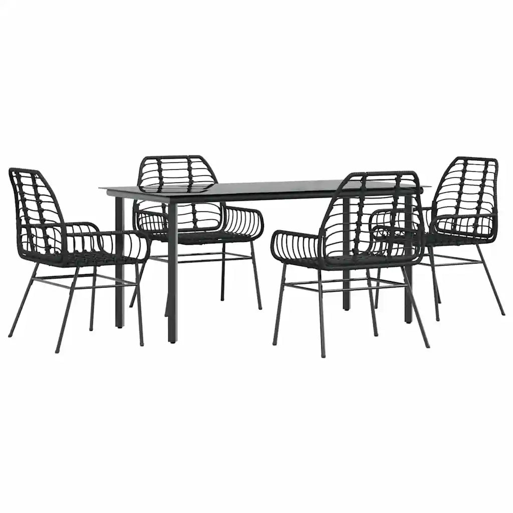 Set Mobili da Pranzo per Giardino 5 pz Nero Polyrattan Vetro