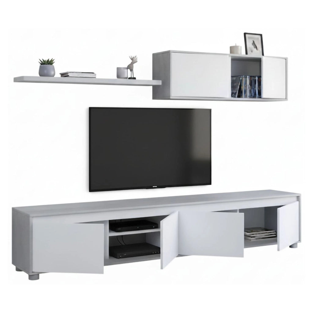 Mobile Soggiorno Amir, Parete Attrezzata 4 Ripiani, 200x41x43h cm Bianco