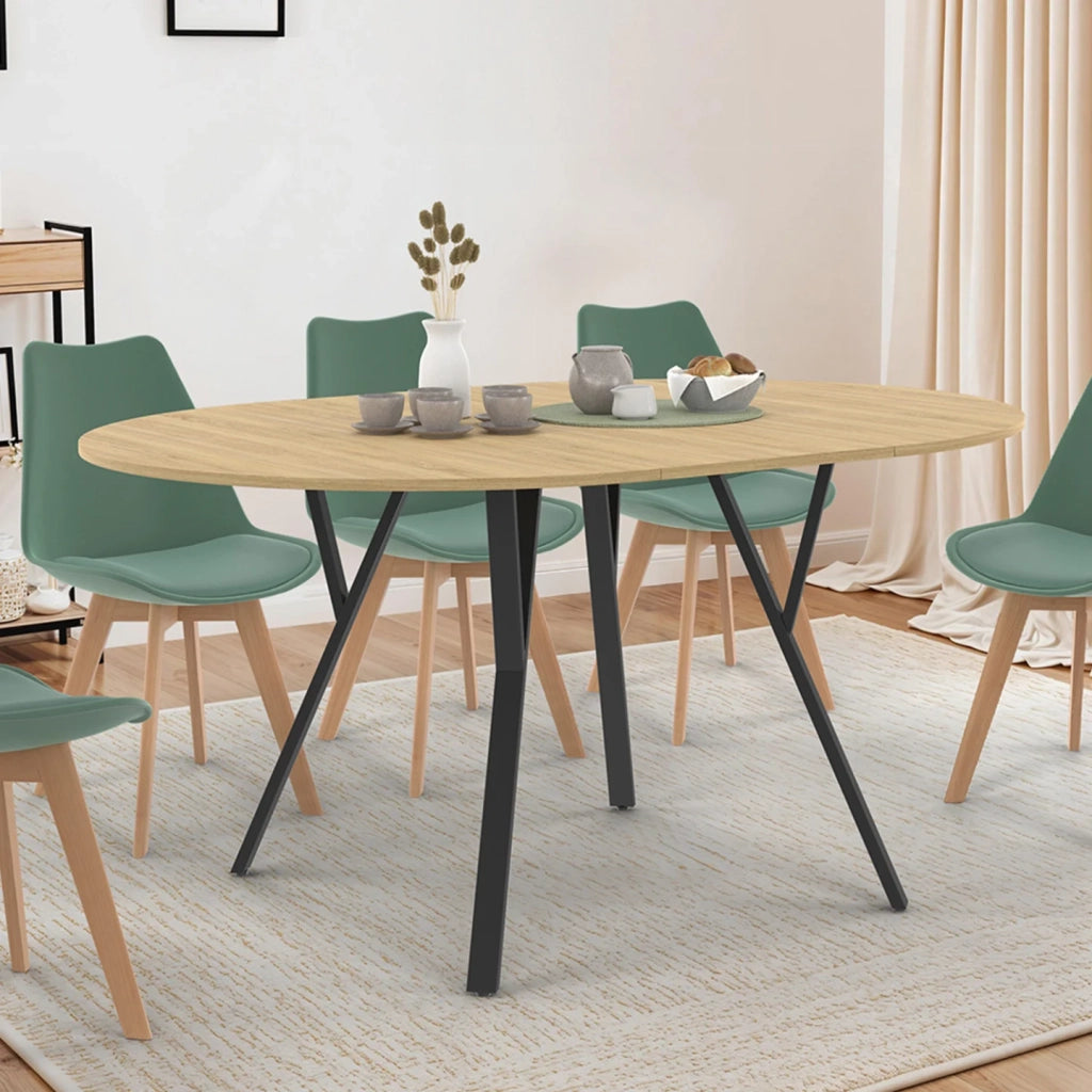 IDMarket - YSEULT tavolo da pranzo rotondo allungabile 4-8 persone legno e nero design industriale 110-150 cm