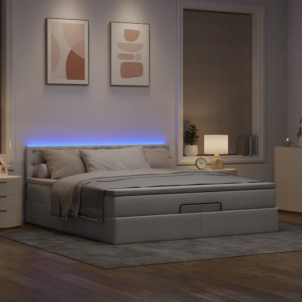 Pouf Letto con Materasso e LED Tortora 180x200cm in Tessuto