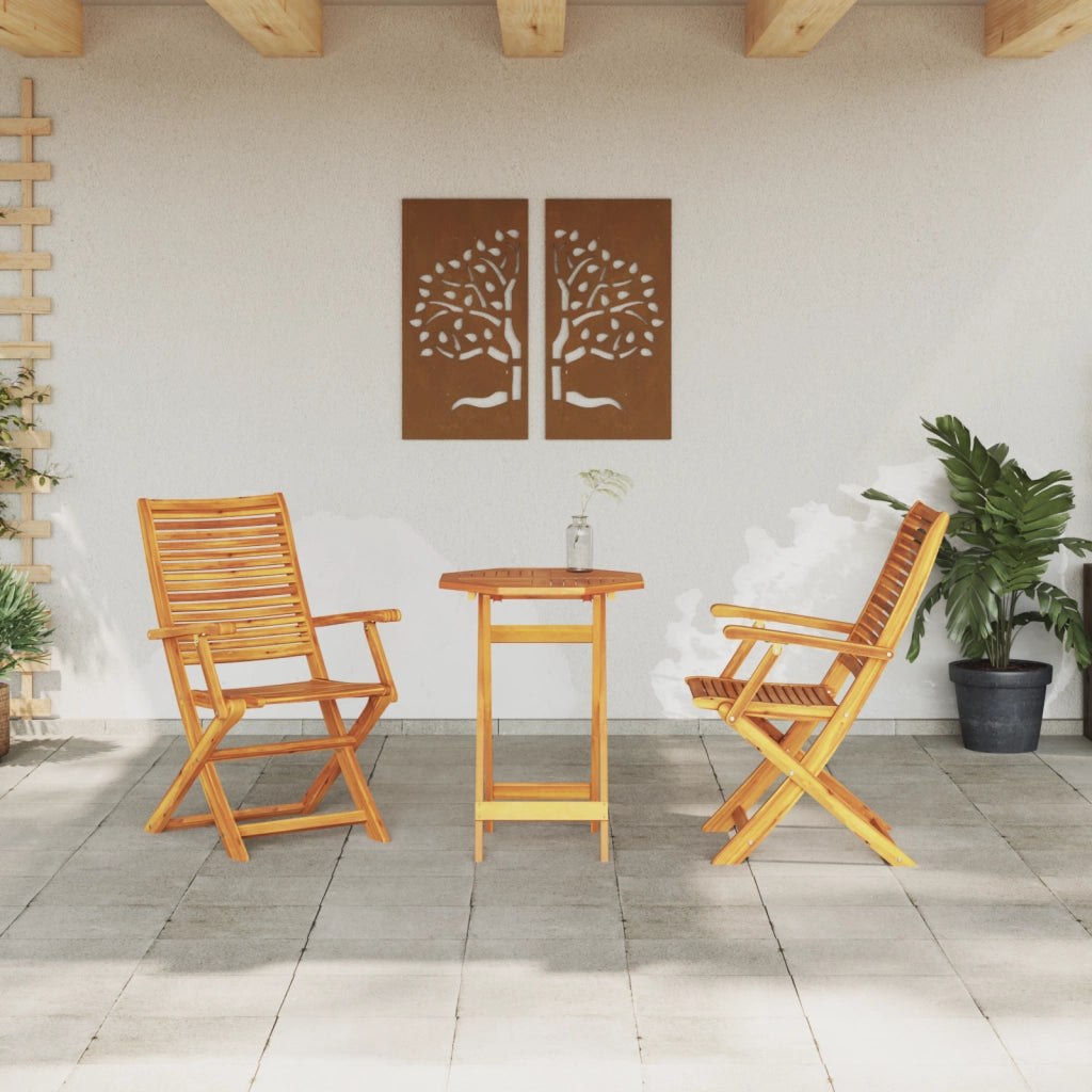 Set Bistro Pieghevole a 3 Pezzi in Legno Massello di Acacia