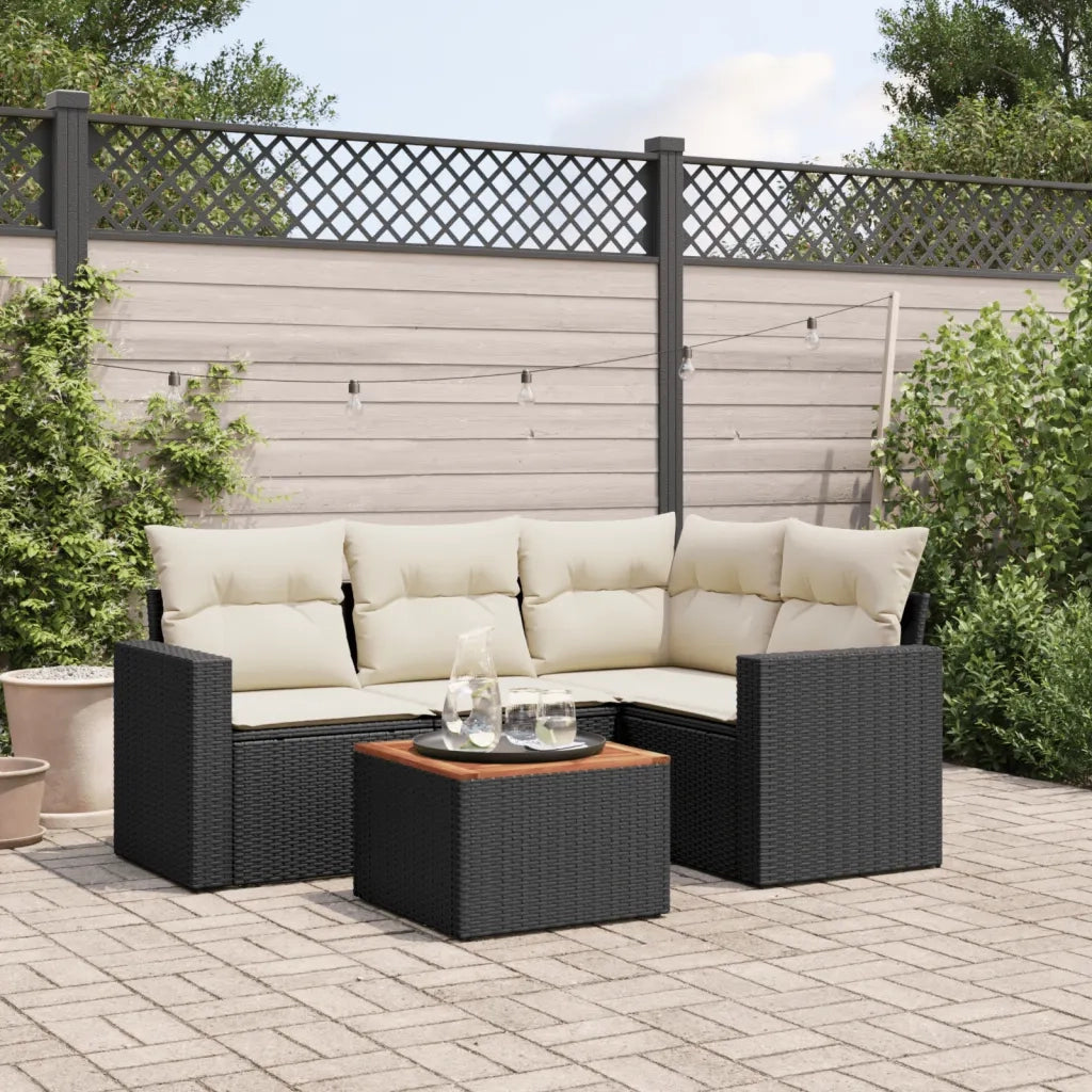 Set Divani da Giardino 5 pz con Cuscini in Polyrattan Nero 3224103