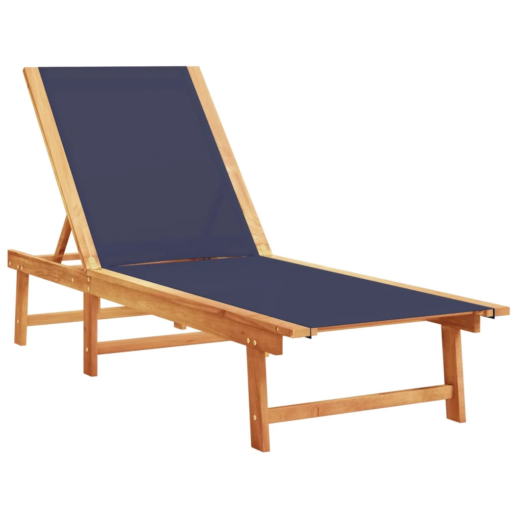 Lettini Prendisole 2 pz | Sdraio da giardino | Lettino da sole con Tavolo Blu Legno Acacia e Textilene