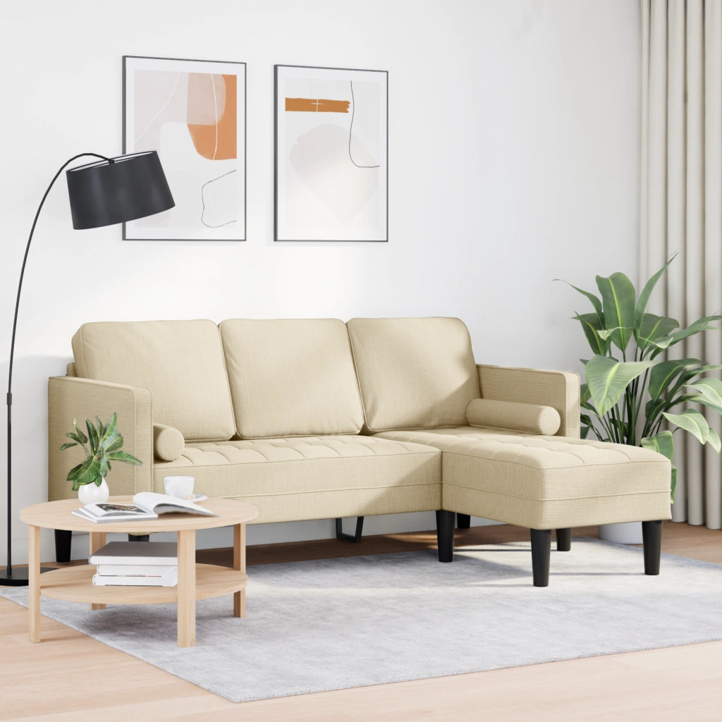 Divano L-Shaped a 3 Posti Crema 160 cm in Tessuto