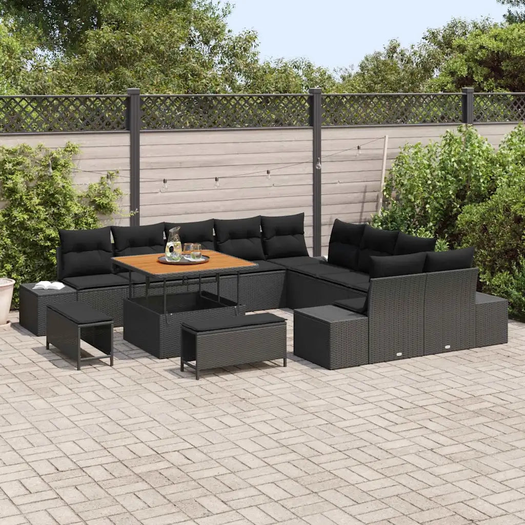 Set Divano da Giardino con cuscino 13 pcs Nero Poly Rattan 3364784