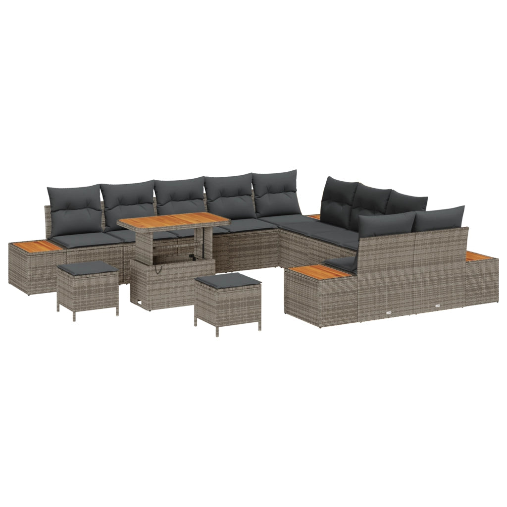 Set Divano da Giardino 13 Pezzi con Cuscini Grigio Polyrattan Acacia