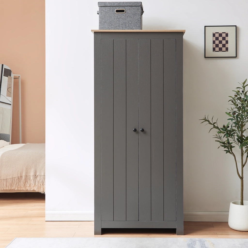 Armadio per Guardaroba Trorjam con Barra Appendiabiti e Scomparti 175 x 80 x 52 cm - Grigio/Effetto Rovere [en.casa]