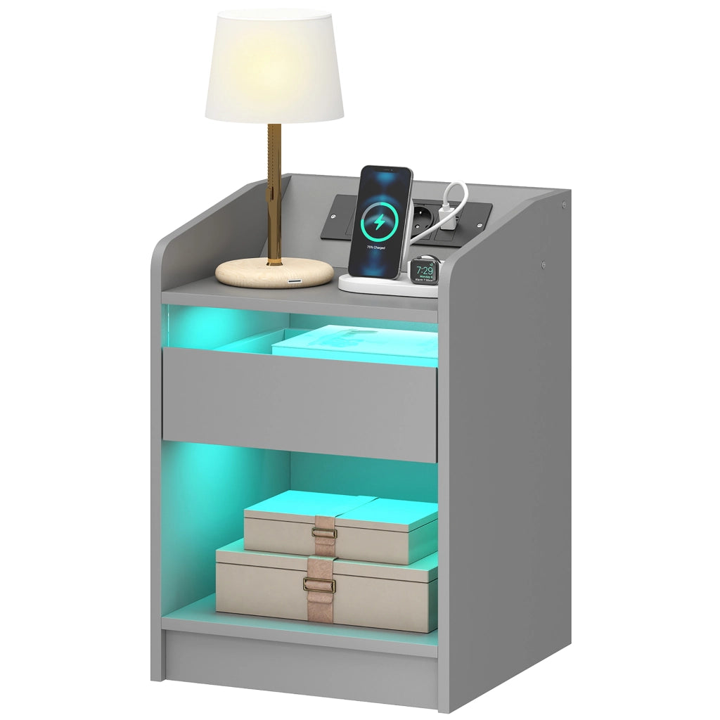 Comodino con illuminazione LED RGB e stazione di ricarica USB ¨C Xylo ¨C grigio 40x40x58 cm