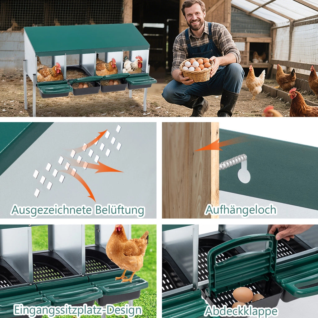 Nido per galline in metallo con 4 scomparti, verde