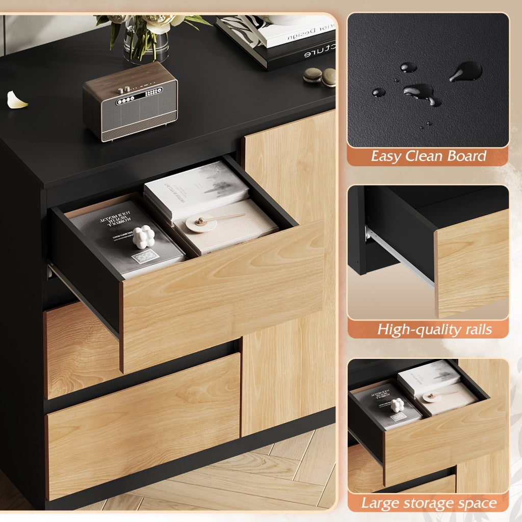 Cassettiera 3 cassetti con ante ¨C zephmum ¨C nero rovere 80x75x40cm