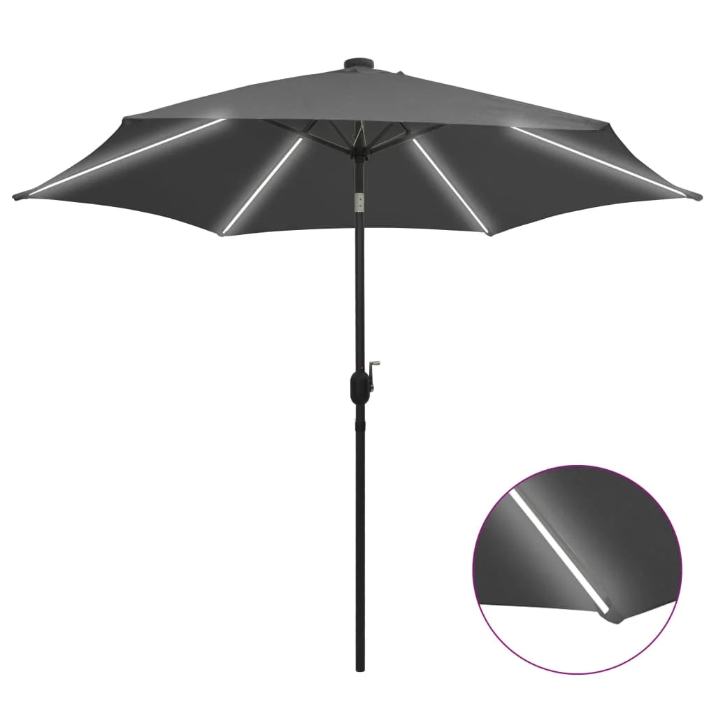 Ombrellone con LED e palo in alluminio 300 cm antracite 02_0008082