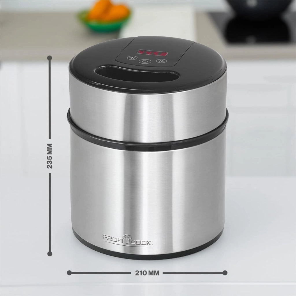 ProfiCook 501140 Gelatiera e Yogurtiera 1 8 L 12 W Timer Digitale Display LED Acciaio Inossidabile colore Nero